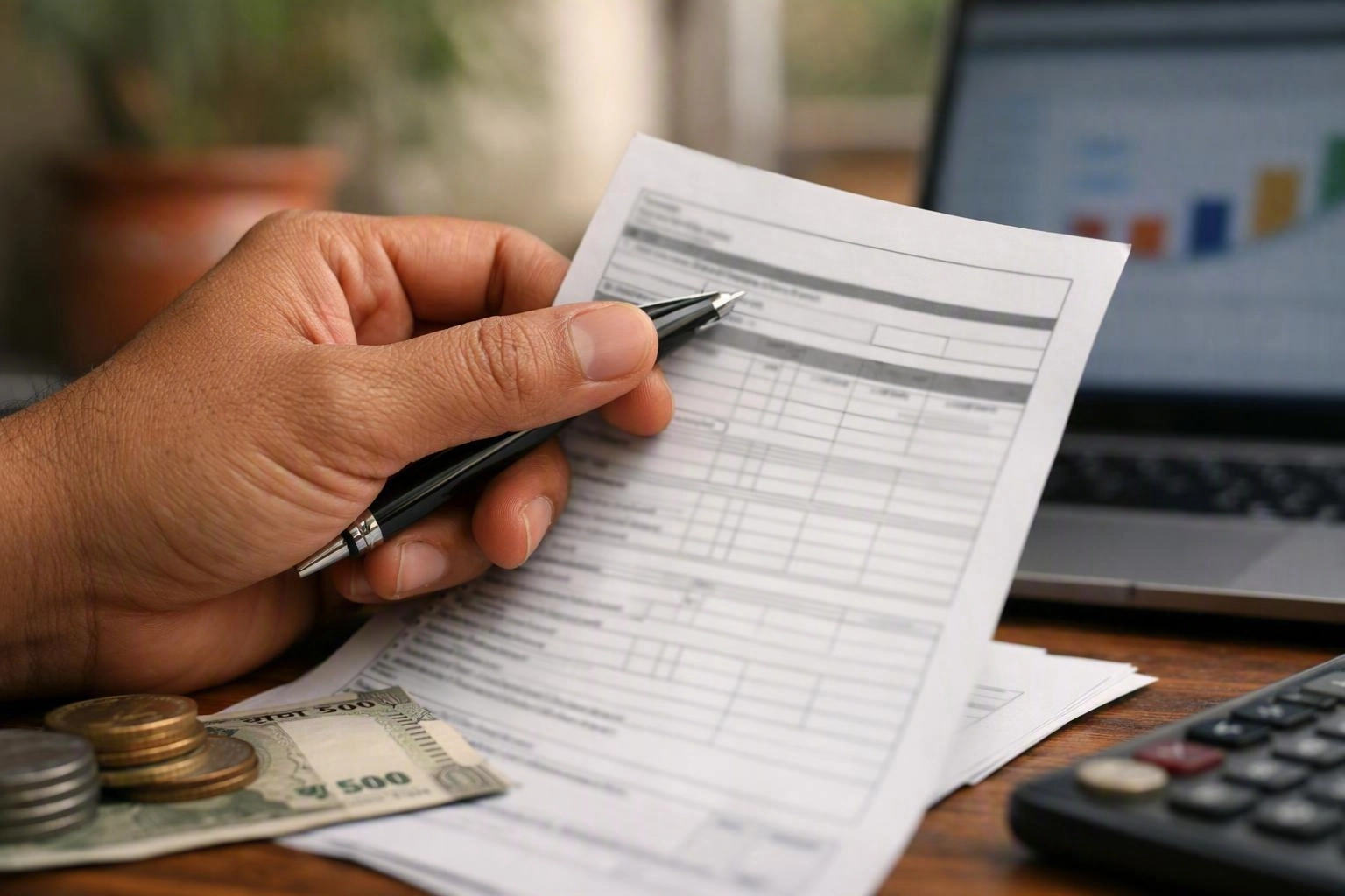 Salaried individual reviewing Income Tax Return filing documents in India
